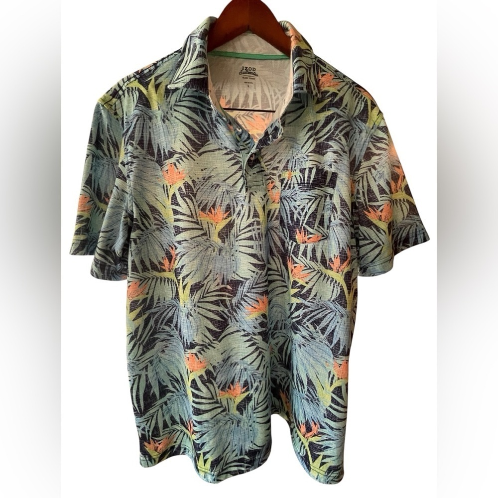 🌴💙Izod Men's Tropical Leaf Print Shirt - Navy, Green and Orange size L. COOL!